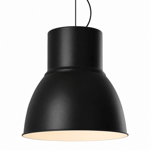 Black pendant light on a white background