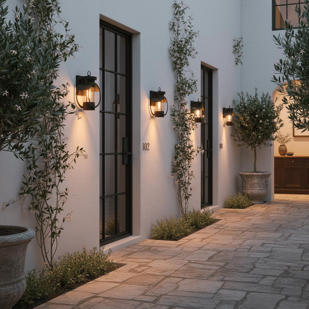Iron & Speckled Glass Outdoor Wall Light