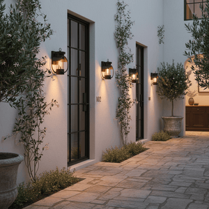 Iron & Speckled Glass Outdoor Wall Light
