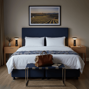 Rechargeable mini LED table lamp on bedside table in a modern bedroom setting.