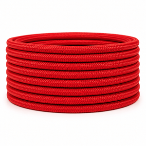 10m roll of red 2-core fabric cable, showcasing a braided texture for decorative wiring.