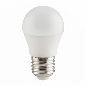 Dimmable LED Golf Ball bulb with E27 cap, featuring a smooth white finish and rounded shape.