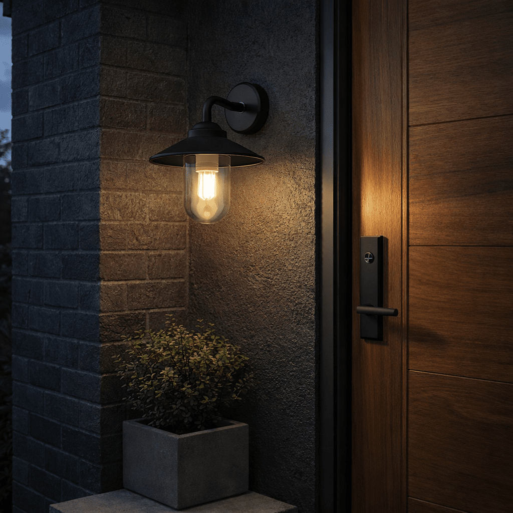 Black Metal & Glass Outdoor Wall Light