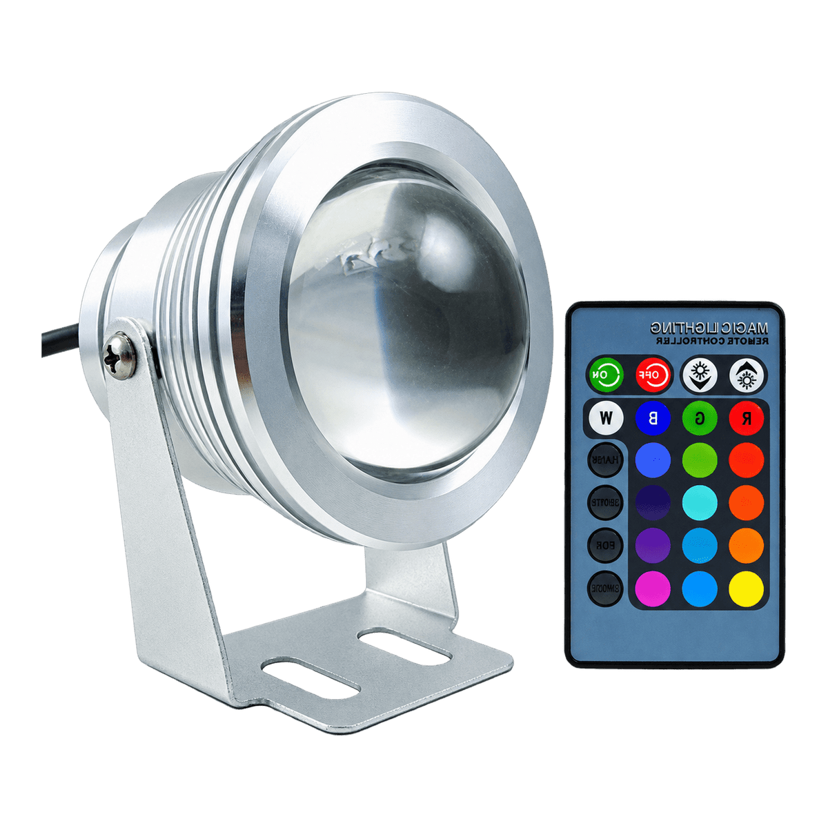 12V 10W RGB aluminium underwater pond light with remote, transparent background