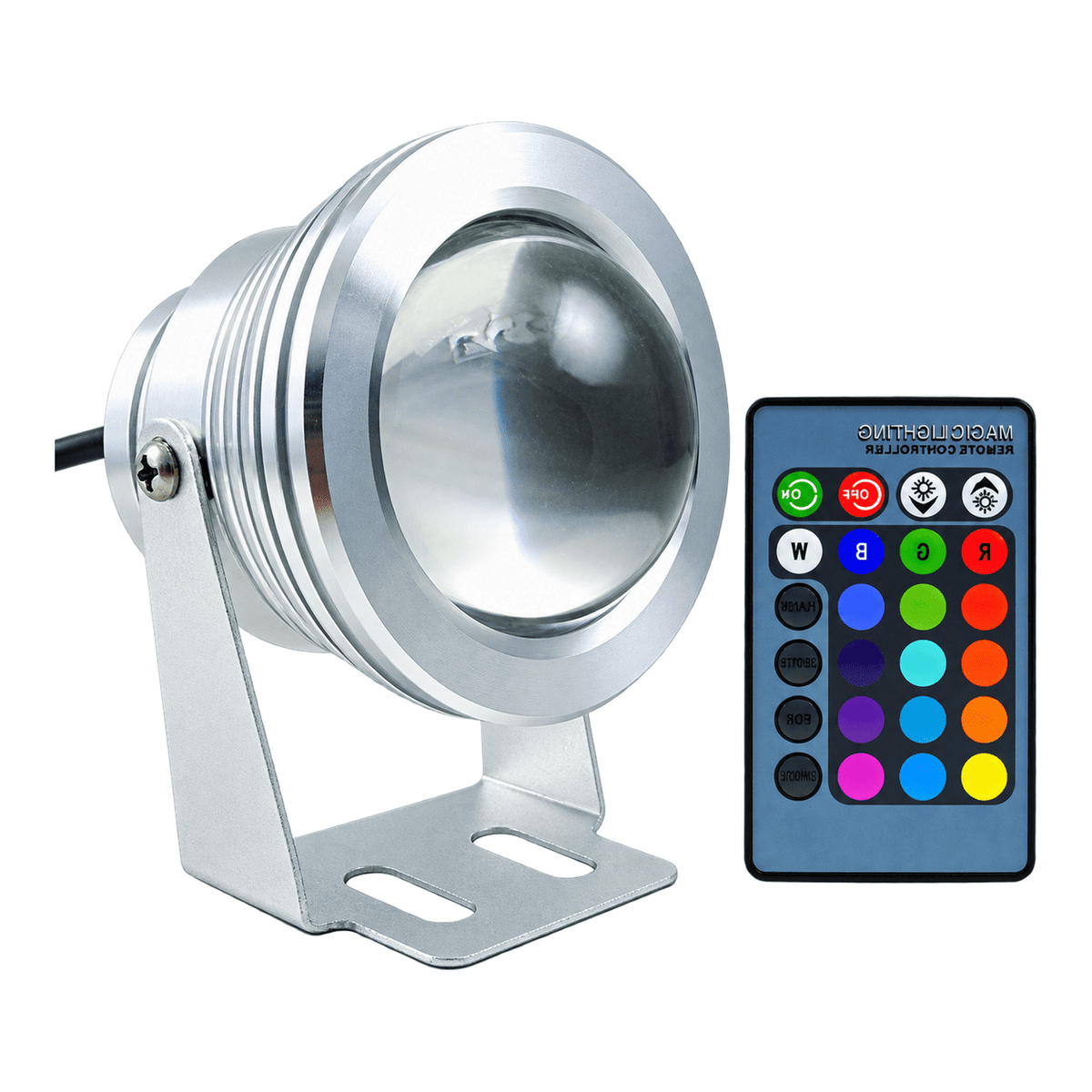 12V 10W RGB aluminium underwater pond light with remote, white background