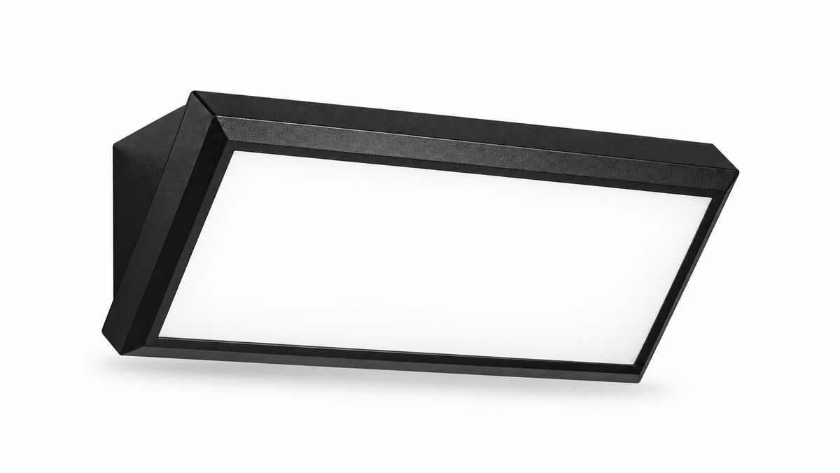 12W black polycarbonate outdoor wall light on a white background
