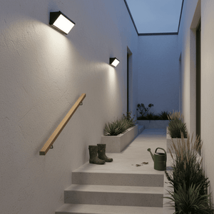 Outdoor 12W wall light illuminating an outdoor passage