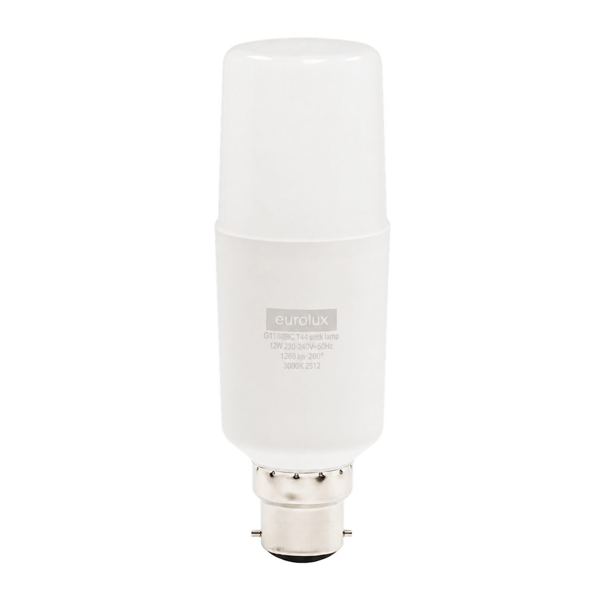12W White Stick LED Bulb – B22, 3000K Warm White, transparent background