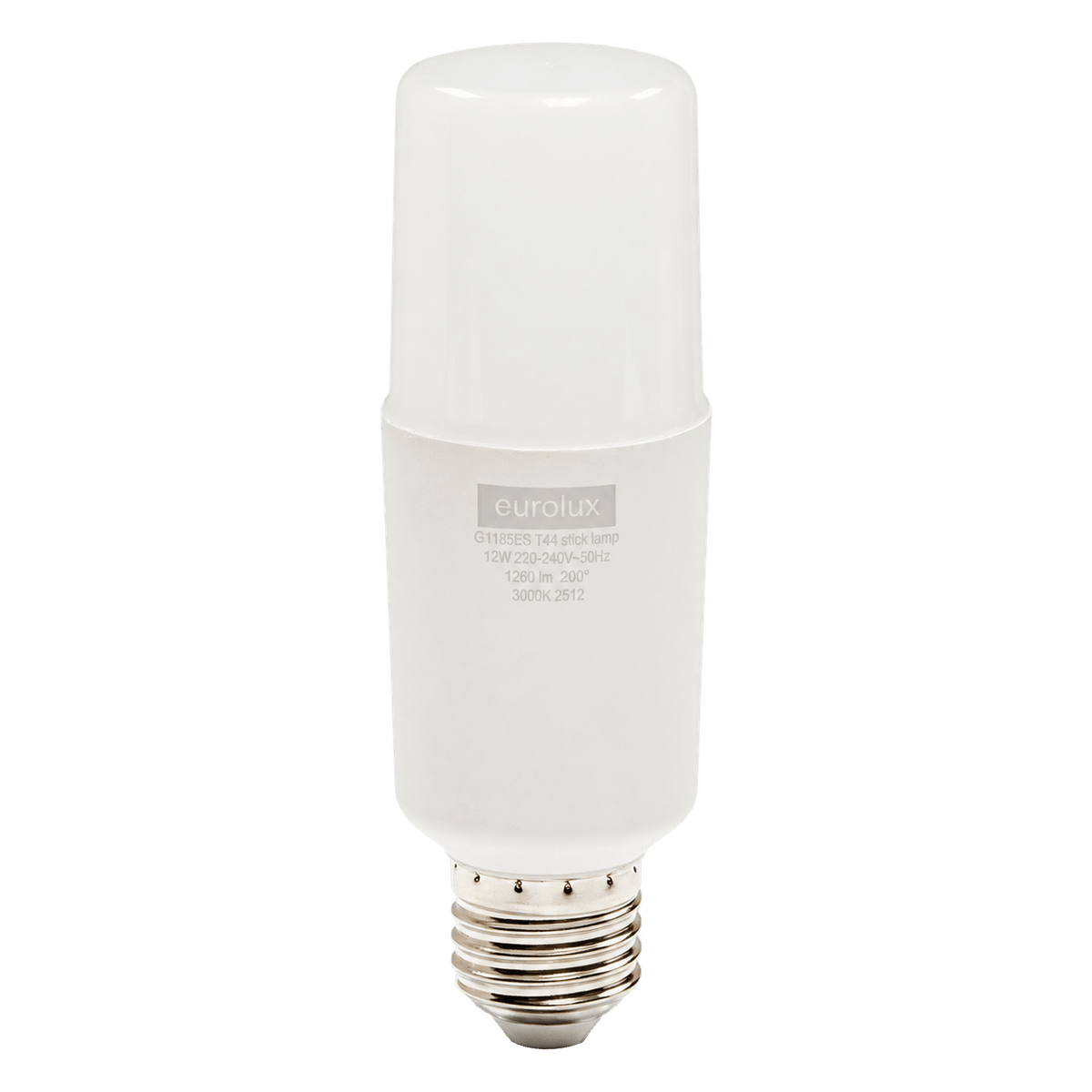 12W White Stick LED Bulb – E27, 3000K Warm White, transparent background