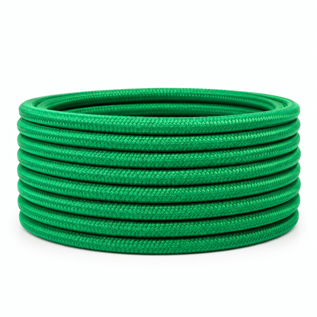 10m roll of green 2-core fabric cable, neatly coiled for decorative wiring projects.