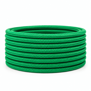10m roll of green 2-core fabric cable, neatly coiled for decorative wiring projects.