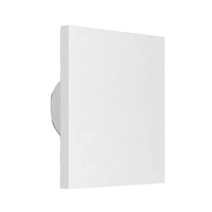 A square white wall light with a smooth finish, featuring a circular back for mounting.