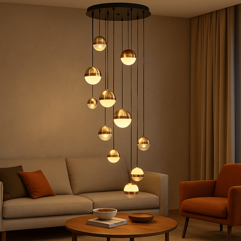 Warm white LED pendant over South African dining table chosen for correct CCT, CRI and scale during Black Friday sale