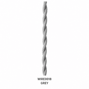Close-up of a grey twisted fabric cable, showcasing its texture and design.