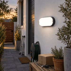 Black 9W LED Oval Bulkhead, 4000K, 630 Lumens, IP54 — Side Passage