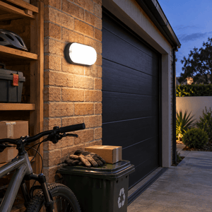 Black 9W LED Oval Bulkhead, 4000K, 630 Lumens, IP54 — Garage Door