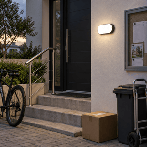 Black 9W LED Oval Bulkhead, 4000K, 630 Lumens, IP54 — Small Business Entrance