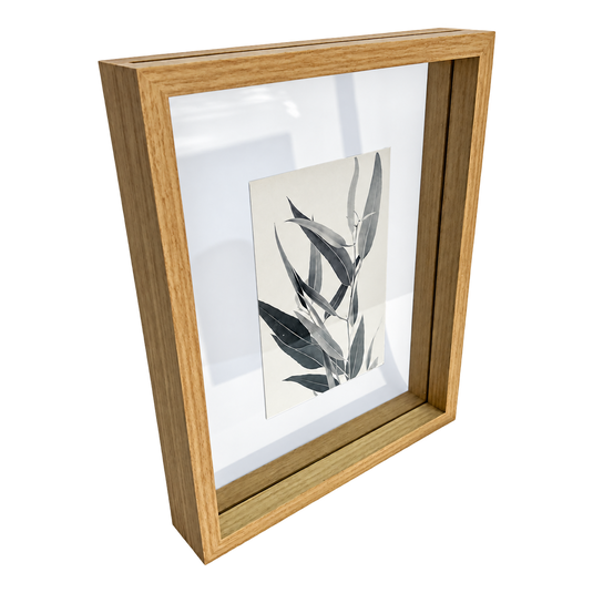Large Floating Wood Photo Frame with Eucalyptus Leaves — transparent background