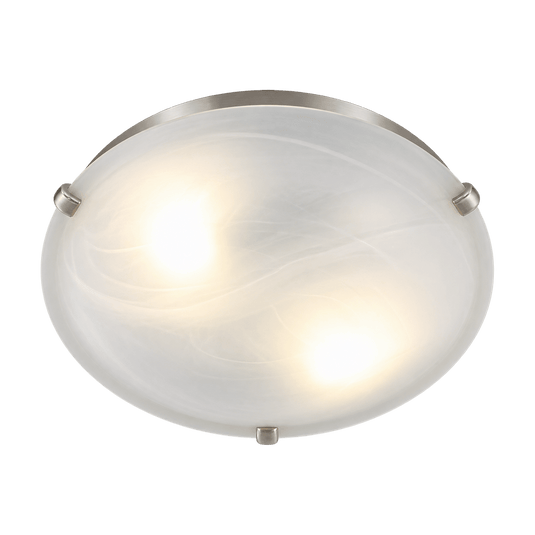 Satin Chrome 2-Light E27 Alabaster Ceiling Light - 300mm - transparent background