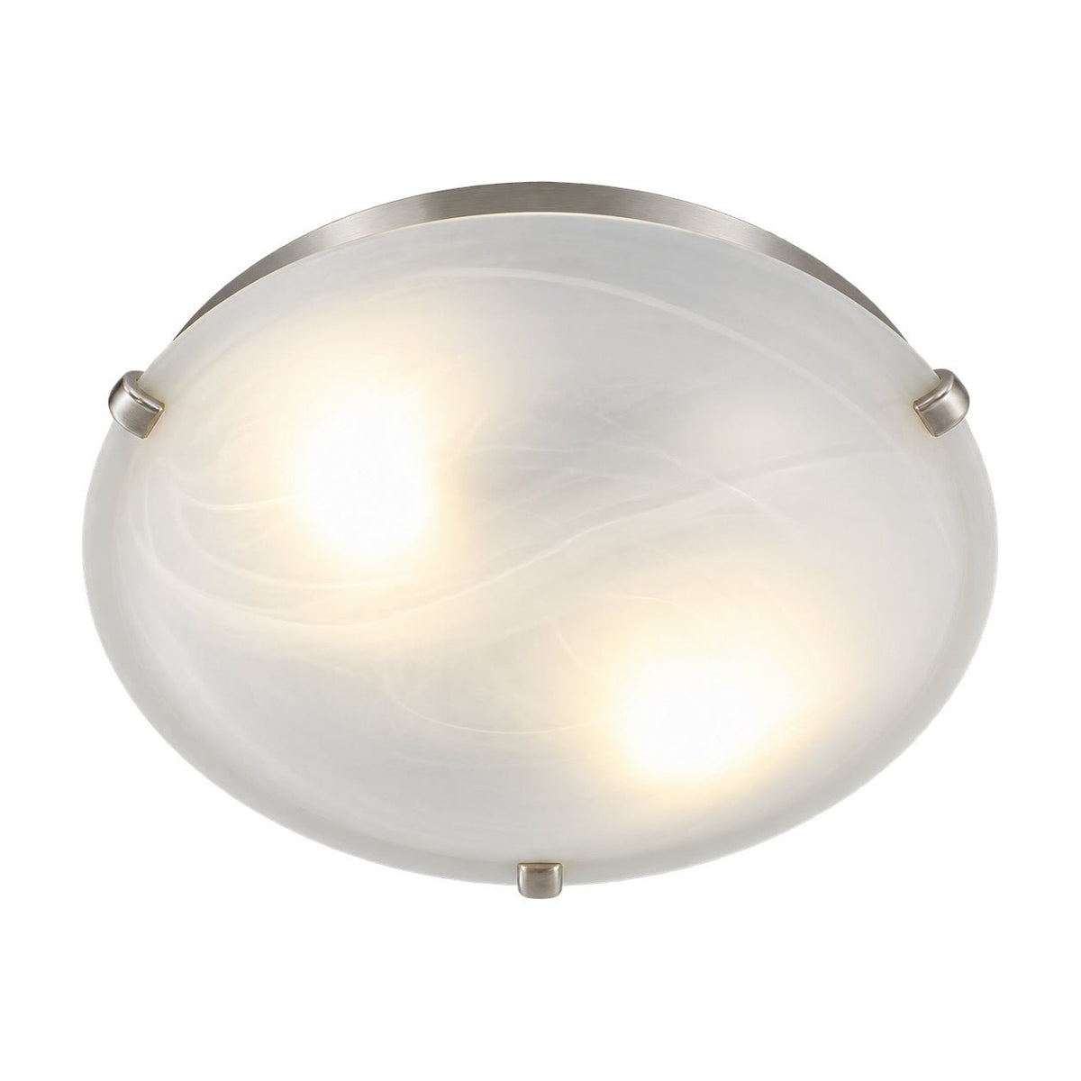 Satin Chrome 2-Light E27 Alabaster Ceiling Light - 300mm - white background