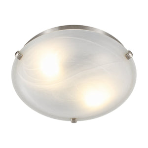 Satin Chrome 2-Light E27 Alabaster Ceiling Light - 300mm - white background