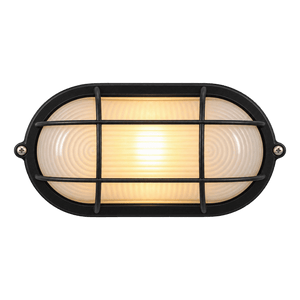 Black Oval E27 Grid Bulkhead Light - IP44, 210mm - transparent background