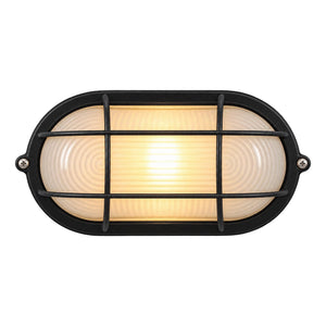 Black Oval E27 Grid Bulkhead Light - IP44, 210mm - white background