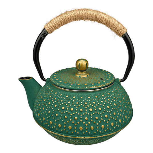 Cast Iron Teapot 600 ml - Green & Gold, transparent background