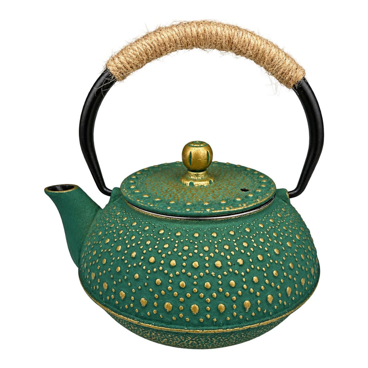 Cast Iron Teapot 600 ml - Green & Gold, white background