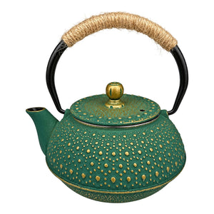 Cast Iron Teapot 600 ml - Green & Gold, white background