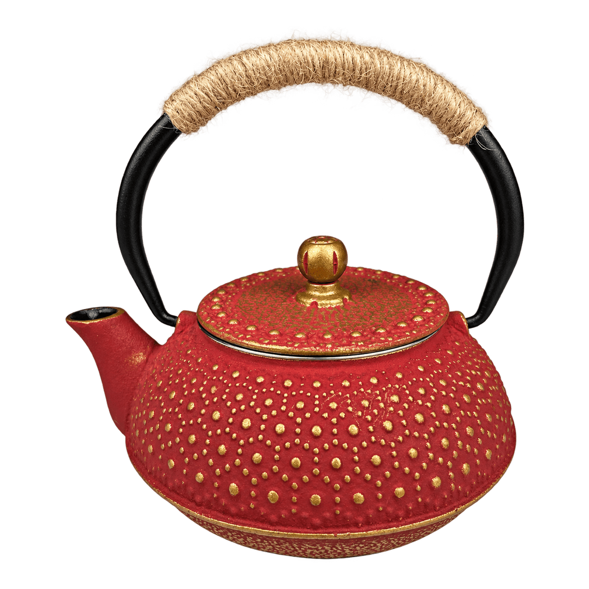 Cast Iron Teapot 600 ml - Red & Gold, transparent background