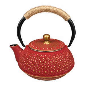 Cast Iron Teapot 600 ml - Red & Gold, transparent background
