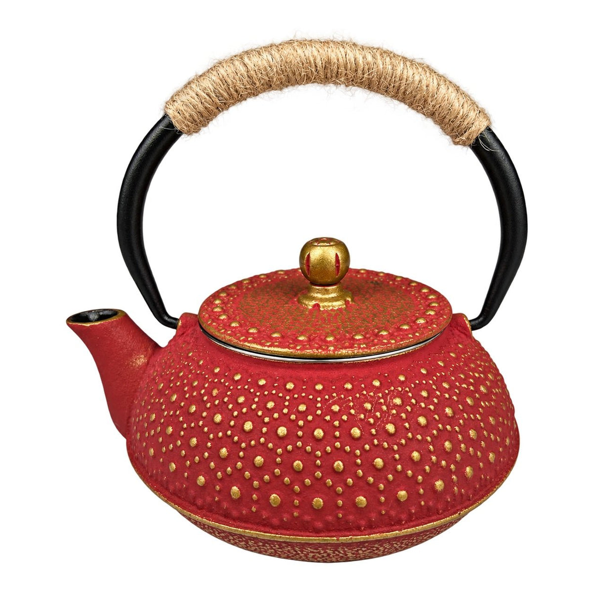 Cast Iron Teapot 600 ml - Red & Gold, white background