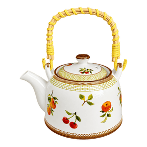 Ceramic Teapot with Woven Handle - Cherry Blossom, transparent background