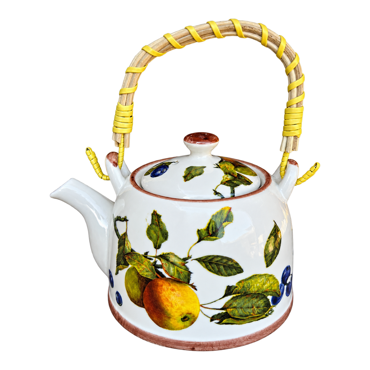 Ceramic Teapot with Woven Handle - Pear & Blueberry, transparent background
