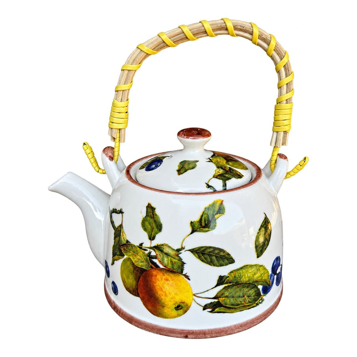 Ceramic Teapot with Woven Handle - Pear & Blueberry, white background