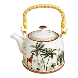 Ceramic Teapot with Woven Handle - Safari Wildlife, transparent background