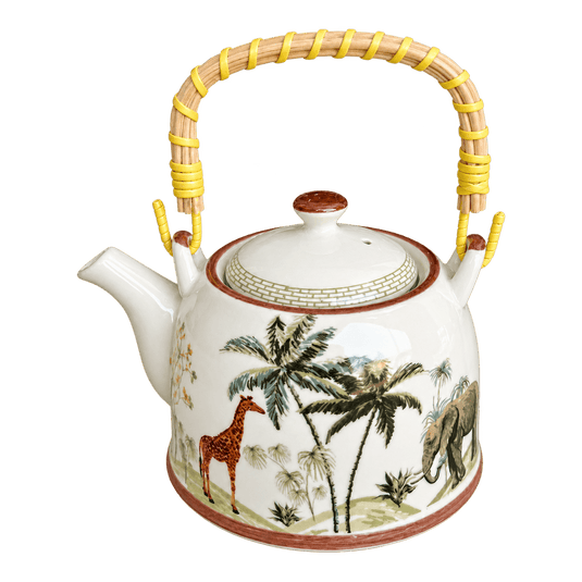 Ceramic Teapot with Woven Handle - Safari Wildlife, transparent background
