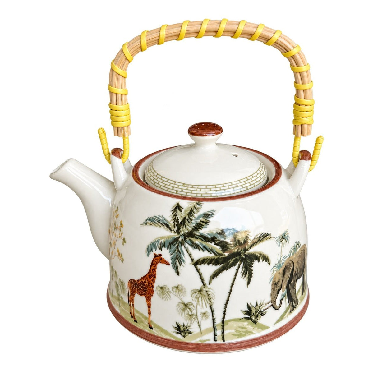Ceramic Teapot with Woven Handle - Safari Wildlife, white background