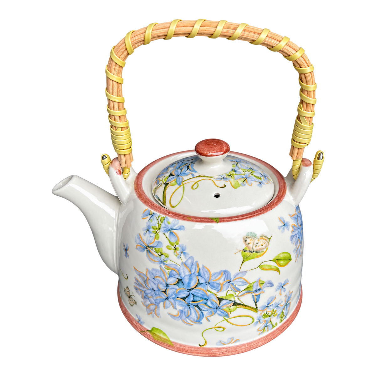 Ceramic Teapot - Blue Frangipani, transparent background