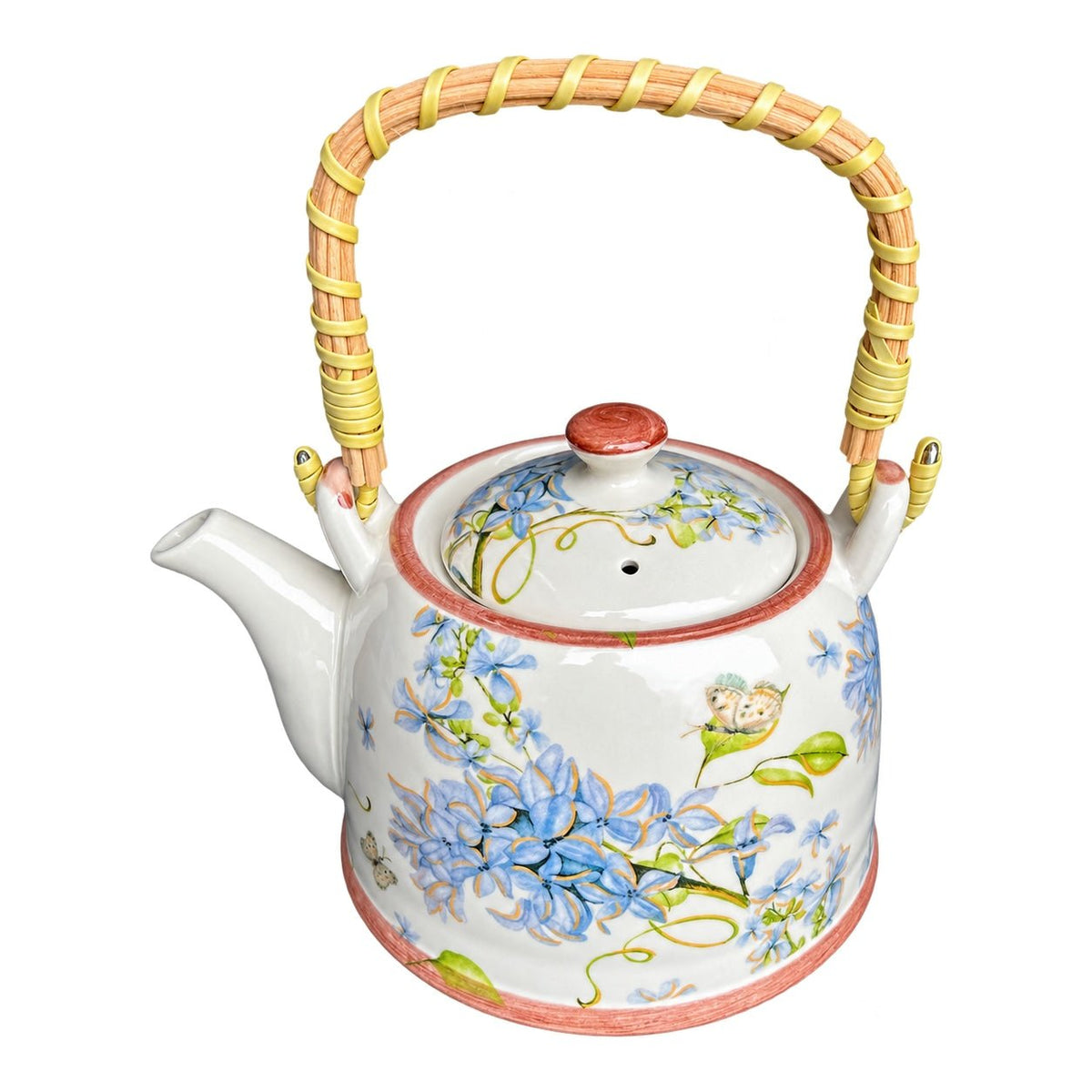 Ceramic Teapot - Blue Frangipani, white background