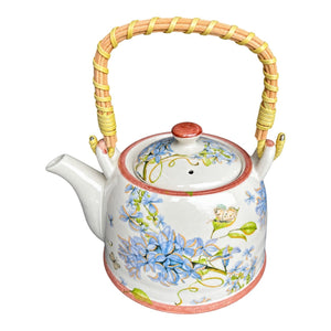 Ceramic Teapot - Blue Frangipani, white background