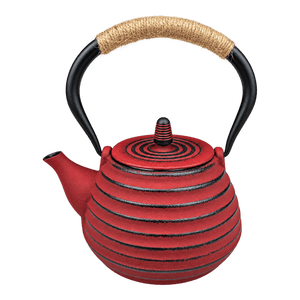 Cast Iron Teapot 900 ml - Red & Black Stripe, transparent background