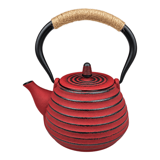 Cast Iron Teapot 900 ml - Red & Black Stripe, transparent background