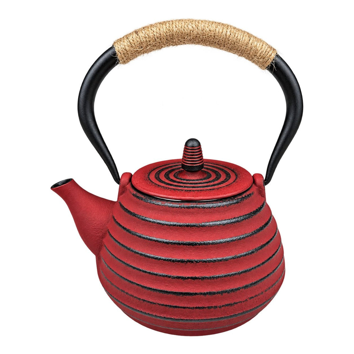 Cast Iron Teapot 900 ml - Red & Black Stripe, white background
