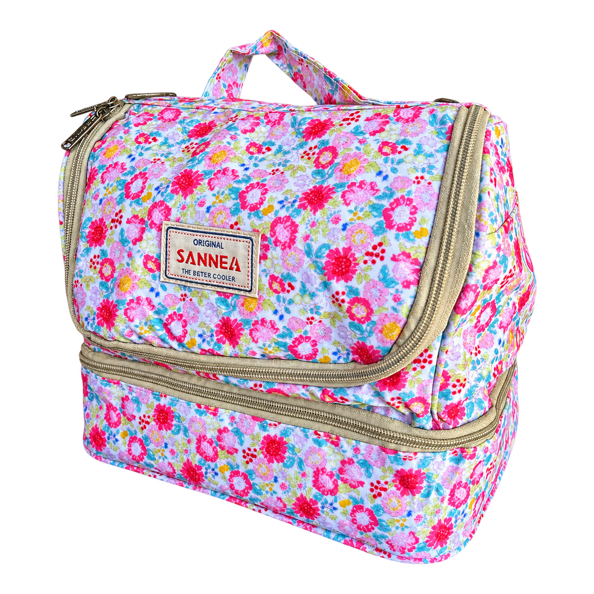 Pink flower coolbag product on transparent background