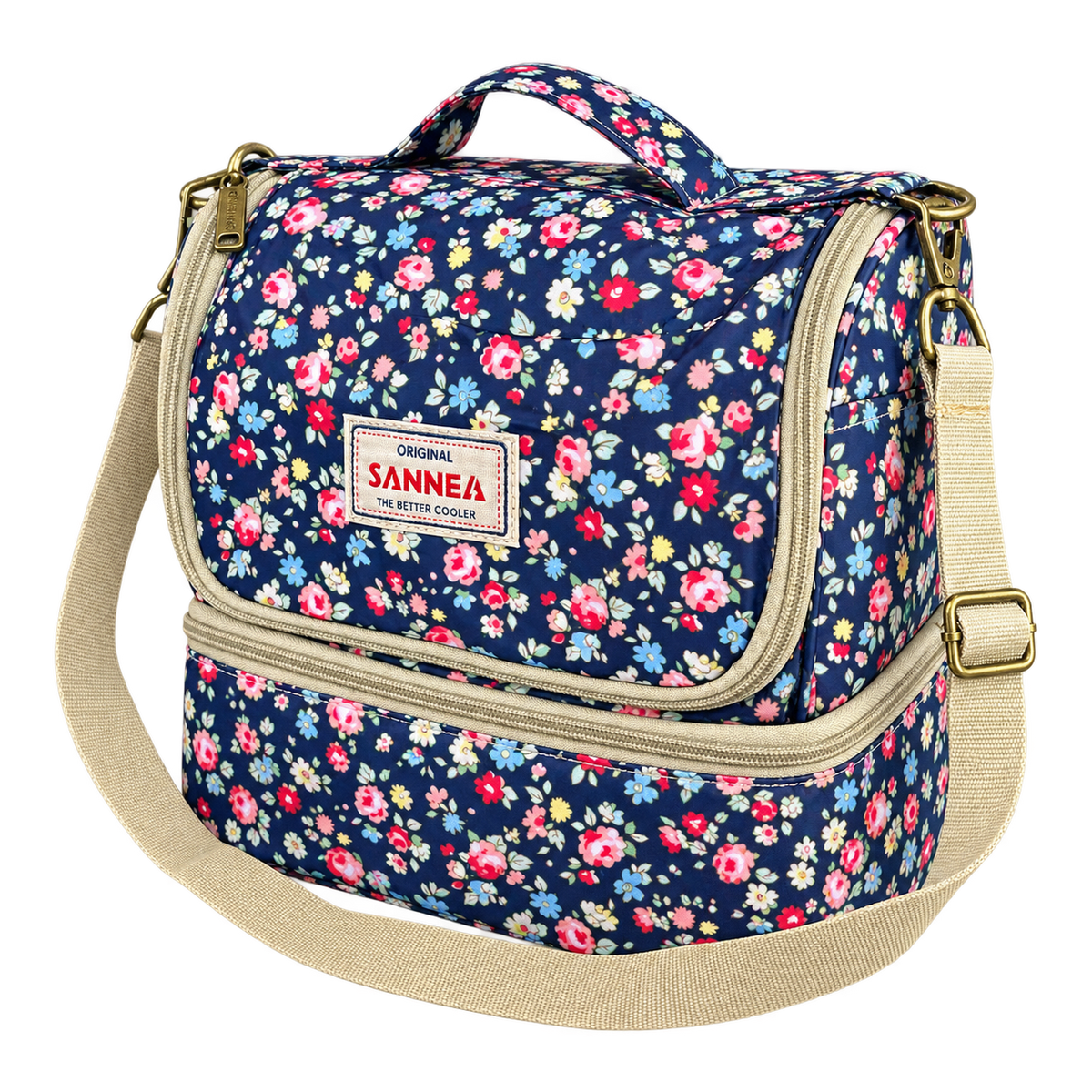 Red and yellow flower coolbag product on transparent background