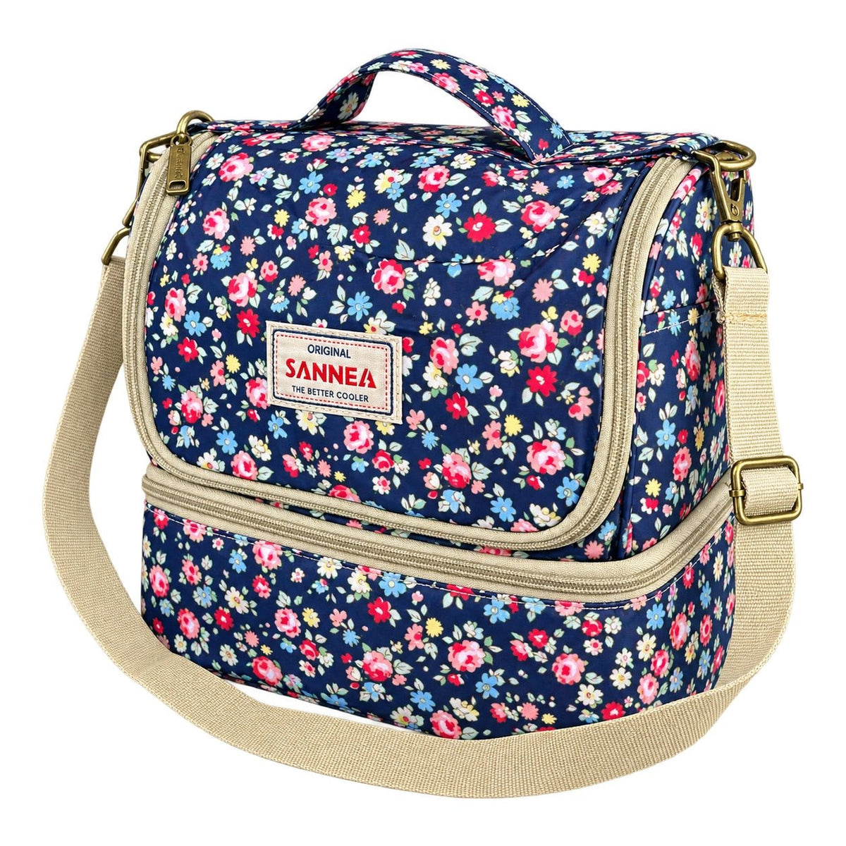 Red and yellow flower coolbag product on white background