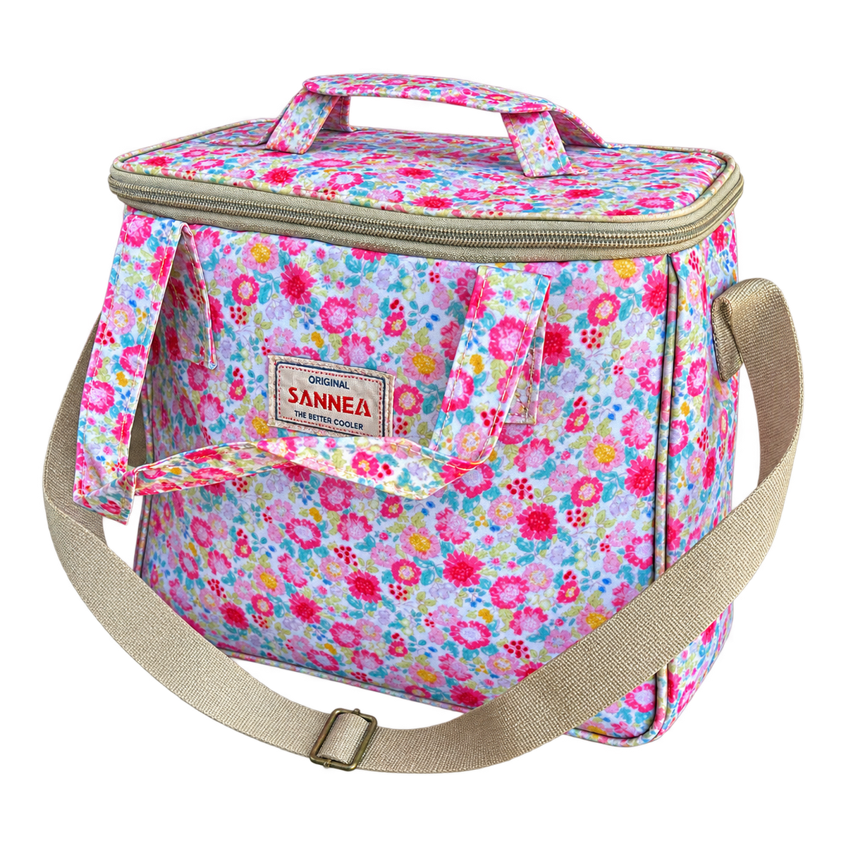 Pink flower coolbag product on transparent background