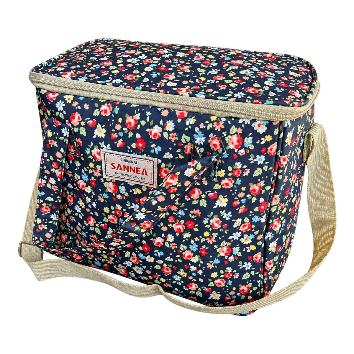 Red and blue flower coolbag product on white background
